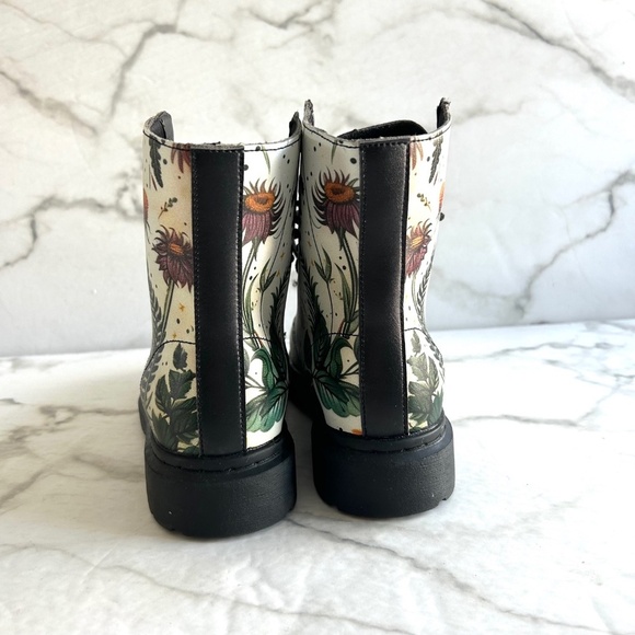 Vegan Leather doc style combat boots floral watercolour design - Picture 5 of 12